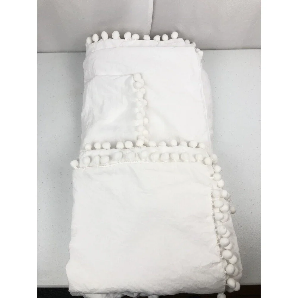 JANZAA DUVET COVER Sham Queen White Pom Ball Zipper Polyester Bed Bedroom
